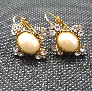 Vintage Monet Pearl Rhinestone Earrings